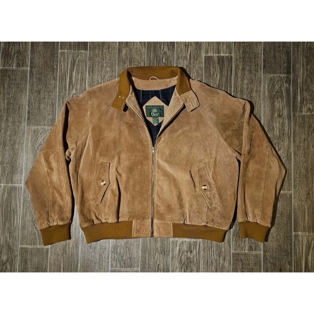 Orvis Harrington Jacket Mens XL Tan Suede Leather Plaid Lined 409F